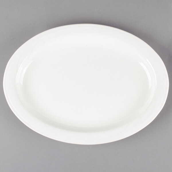 A white oval platter with a medium rim.