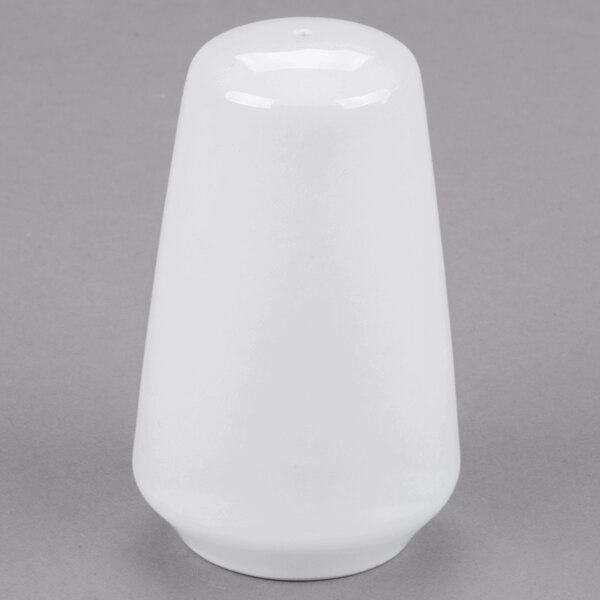 A white Libbey Reflections porcelain salt shaker.