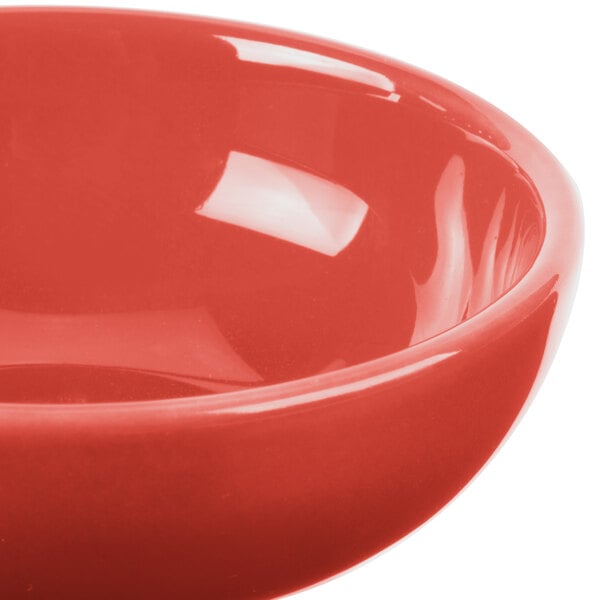 A close-up of a red Libbey Cantina salsa bowl.