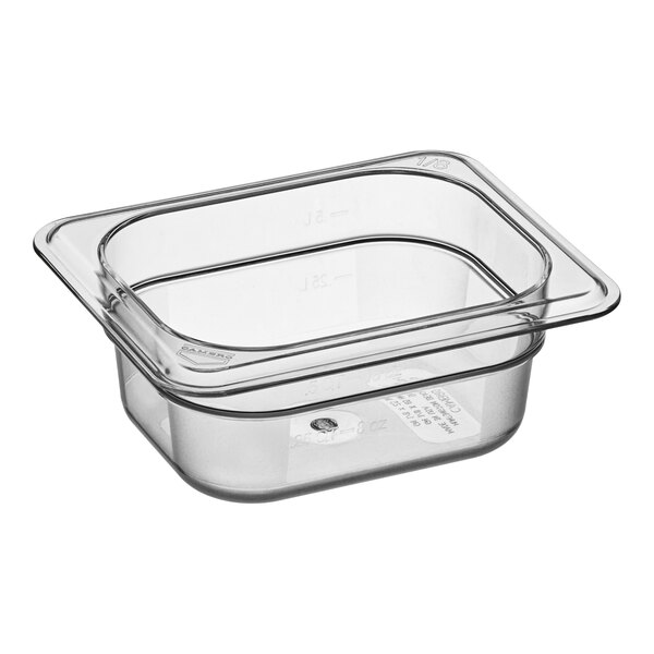 A clear plastic Cambro 1/8 size food pan.