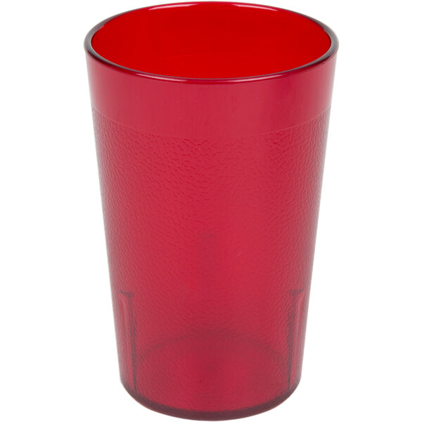 A close-up of a red plastic cup.