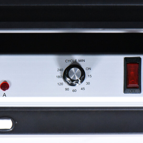 A Luxor black laptop charging cart with a control panel.