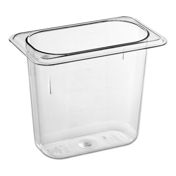 A Carlisle clear polycarbonate food pan.