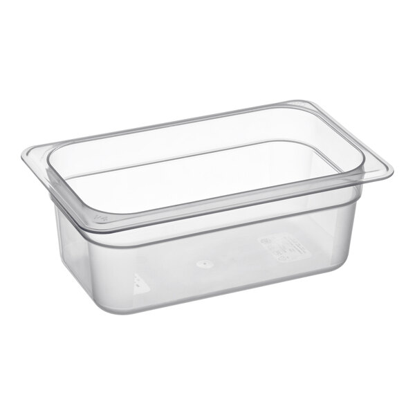 A Cambro translucent plastic food pan.
