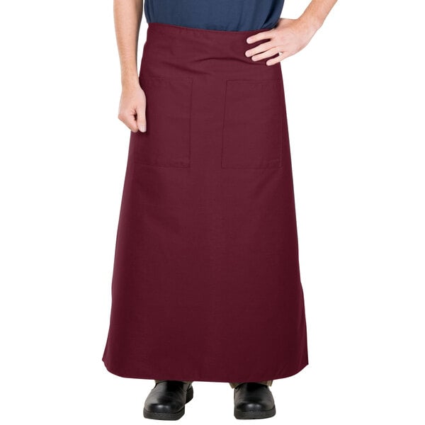 Intedge Burgundy Poly-Cotton Bistro Apron with 2 Pockets - 38