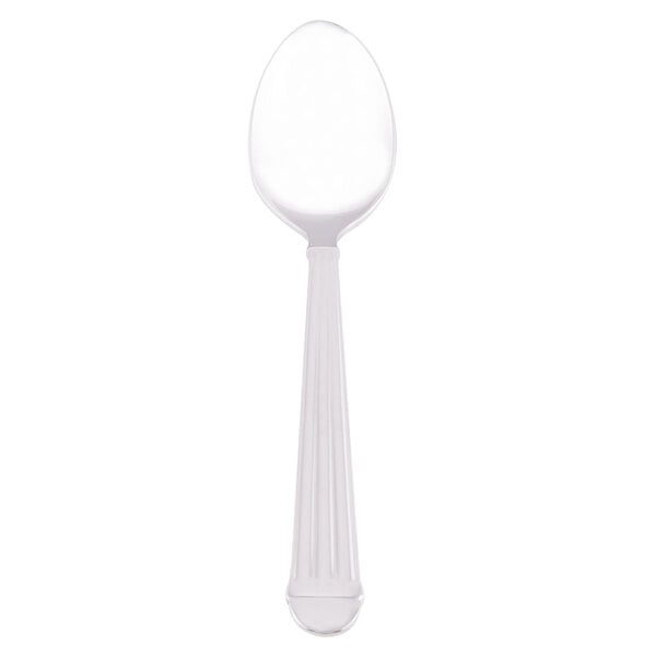 A Libbey stainless steel teaspoon with a white handle and bowl.