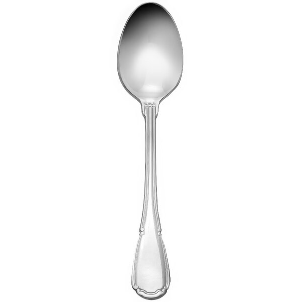 A silver Reserve by Libbey Baroque stainless steel teaspoon with a tall handle.