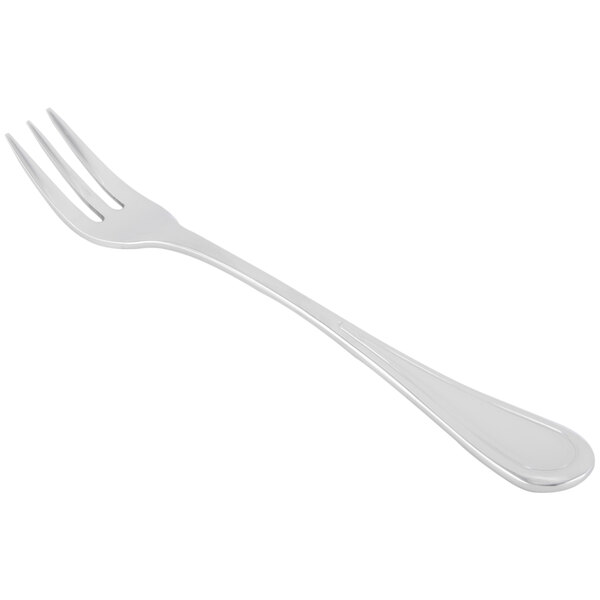 A Libbey stainless steel cocktail fork with a silver handle.