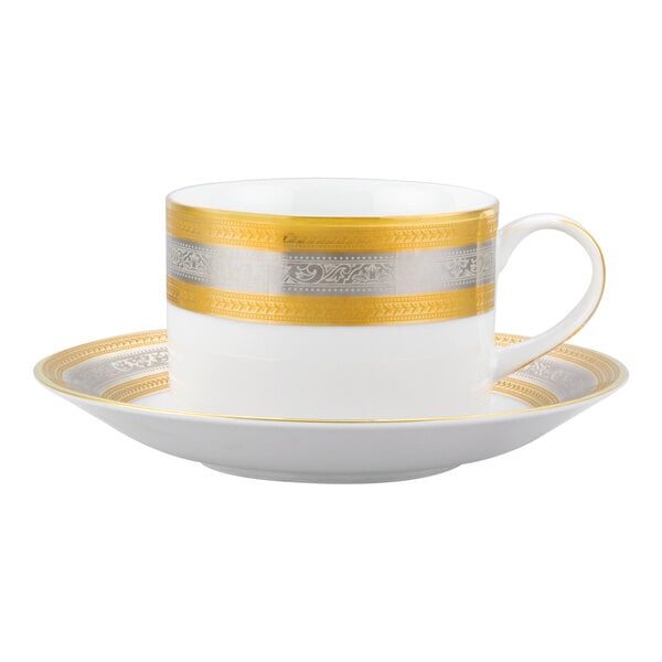 10 Strawberry Street ELE-9 Elegance 8 oz. Porcelain Can Cup with Saucer - 24/Case