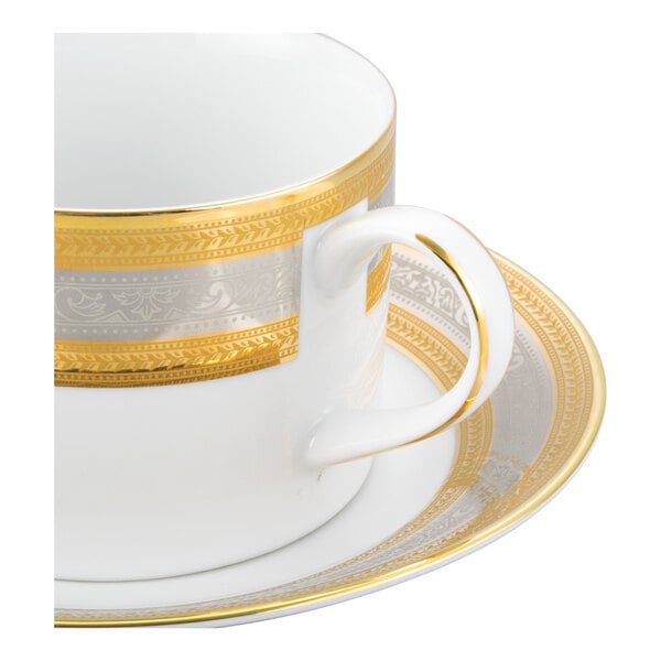 10 Strawberry Street ELE-9 Elegance 8 oz. Porcelain Can Cup with Saucer - 24/Case