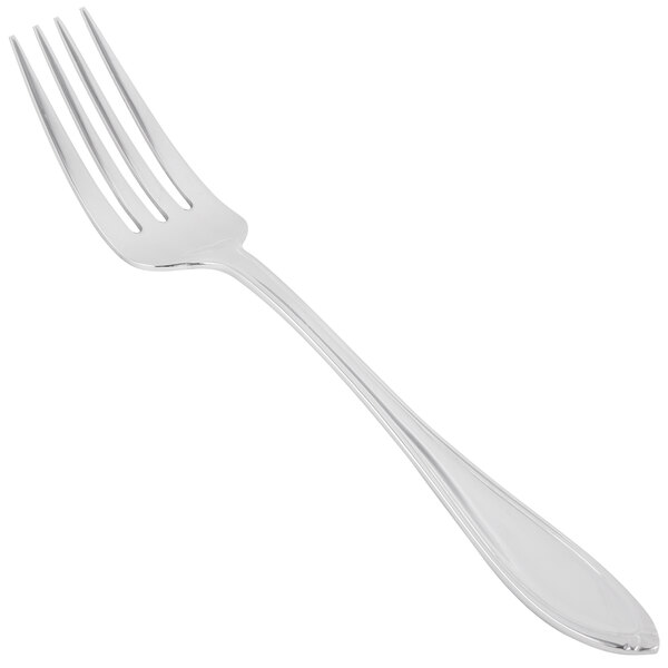 A close-up of a World Tableware Sonata salad fork with a silver handle.