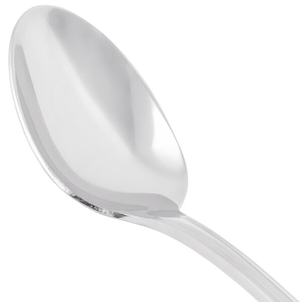 A close-up of a World Tableware stainless steel iced tea spoon with a silver handle.