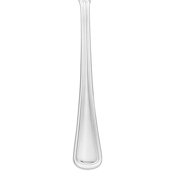 A Libbey stainless steel cocktail fork with a black band on the handle.