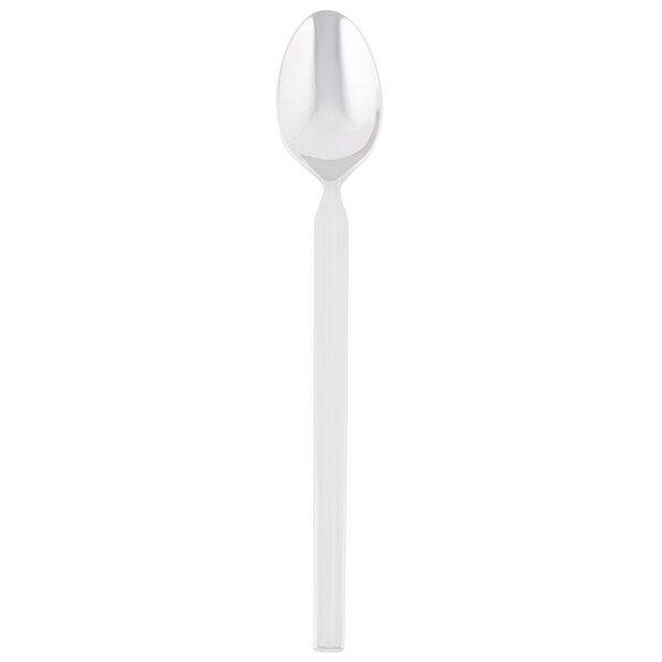 A white spoon with a black handle.