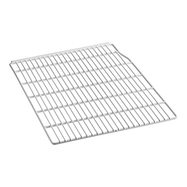 A white metal grid shelf for a Turbo Air merchandiser.