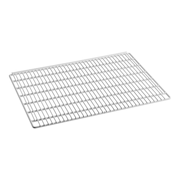 A white metal grid shelf for a Turbo Air back bar refrigerator.