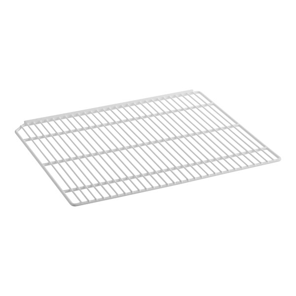 A white metal grid shelf for a Turbo Air merchandiser.