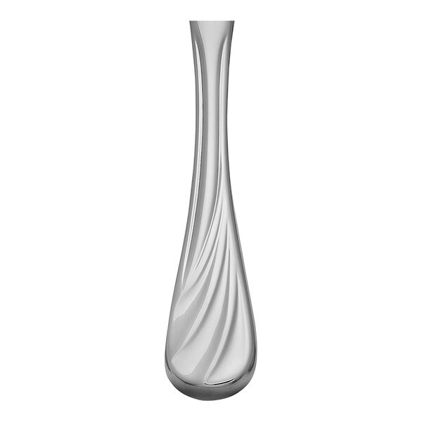 A white vase with a curved design on it.