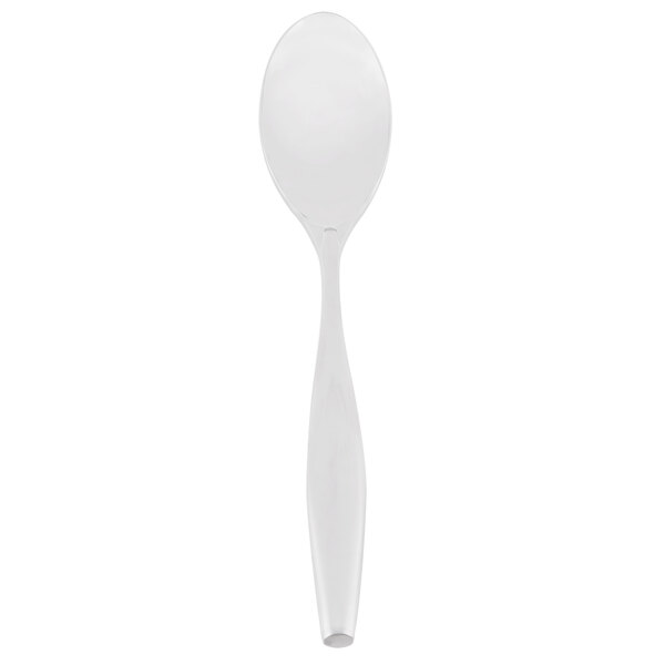 A white spoon with a long handle.