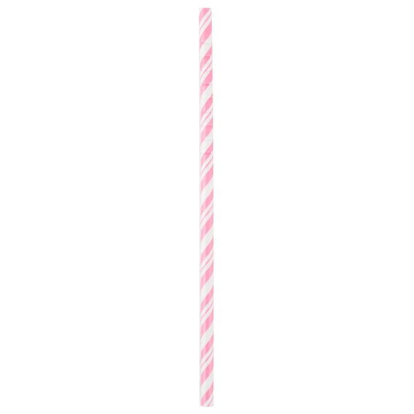 A Creative Converting jumbo straw with a pink and white striped design.