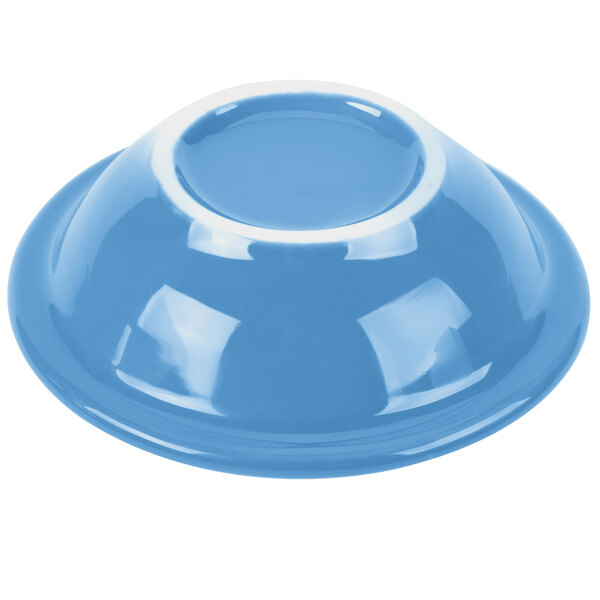 A close up of a Libbey blueberry uncarved porcelain bowl with a white rim.