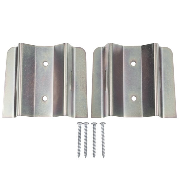 A pair of metal brackets with screws and nuts.