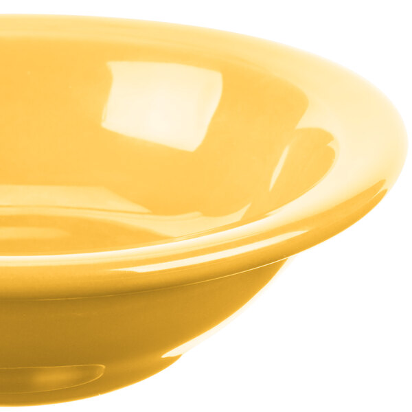 A close-up of a yellow Libbey Cantina fruit bowl.