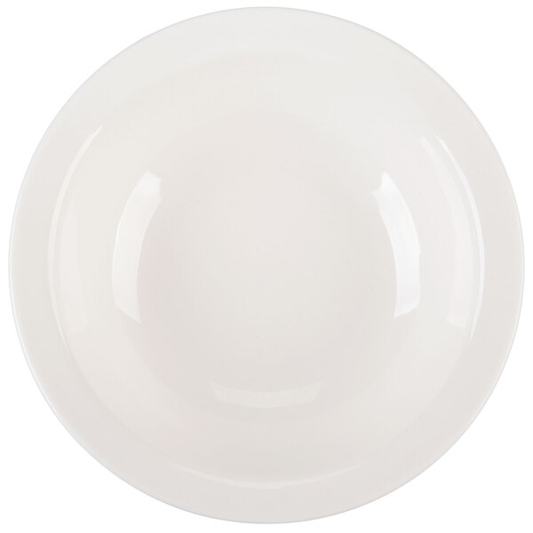 A white Libbey Morwel porcelain fruit bowl with a curved edge.