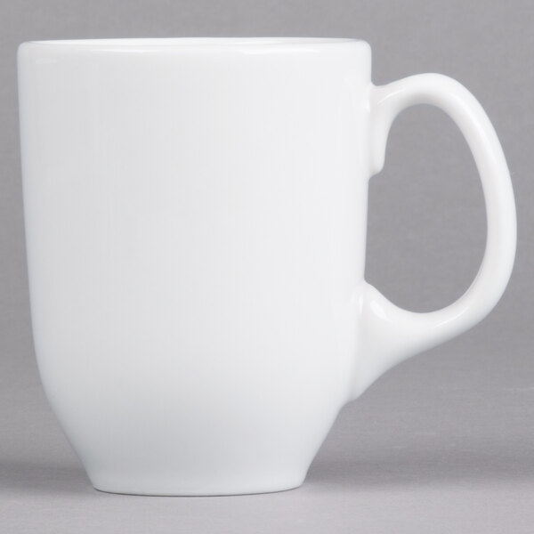 A Libbey white porcelain mug with a handle.
