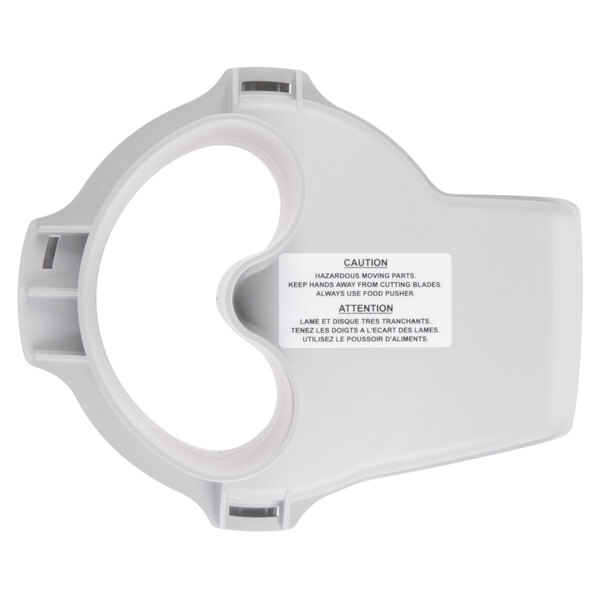 A white plastic Robot Coupe continuous feed lead with a label.