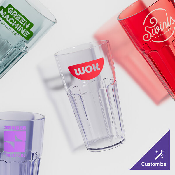 A group of clear Bahama plastic tumblers on a white background.