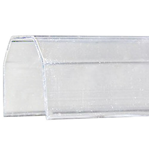 A clear plastic lamp shield with blue trim.