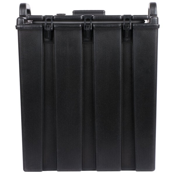 A black plastic rectangular container with black handles.