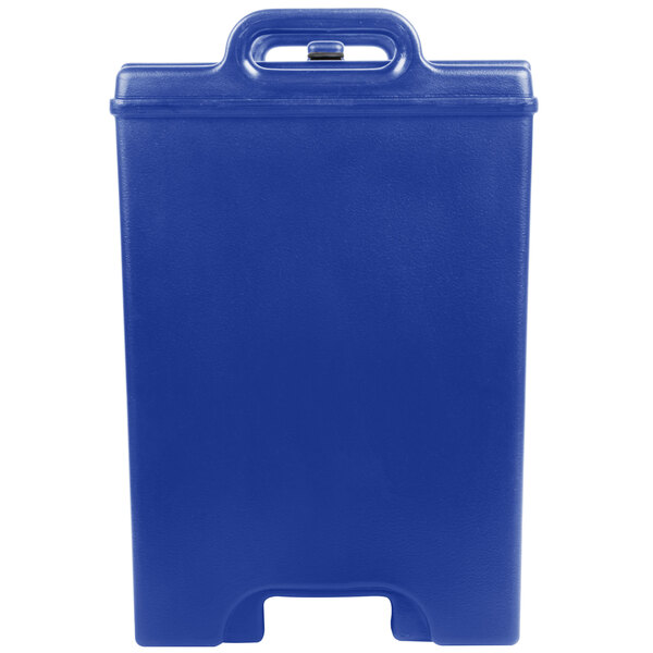 A navy blue plastic container with a lid and a handle.