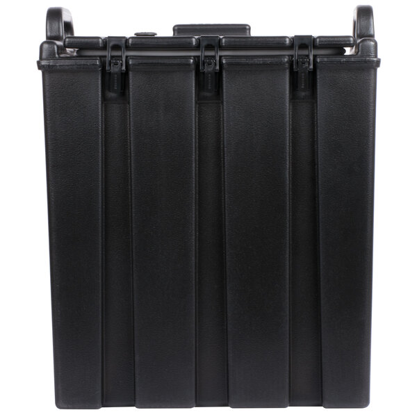 A black plastic container with handles.