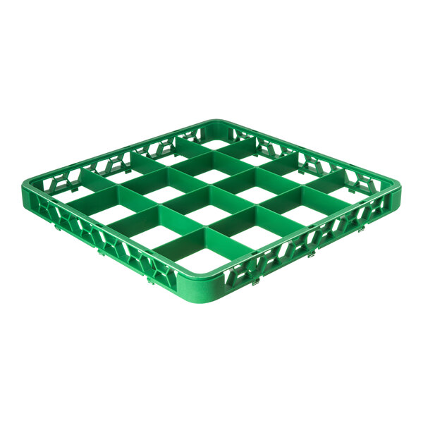 A green plastic 16-compartment glass rack extender for dishwashing and storage.