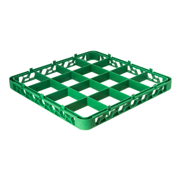 A green plastic 16-compartment glass rack extender.
