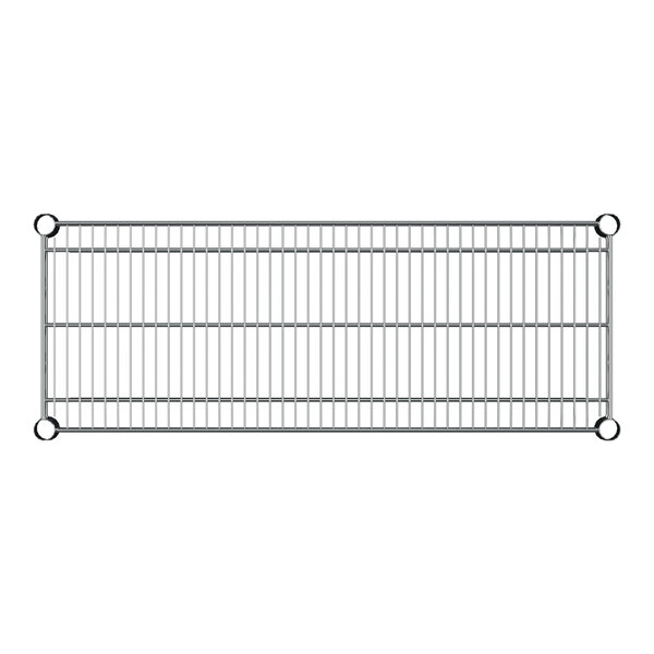 A Regency stainless steel wire shelf with metal bars and a metal grid.