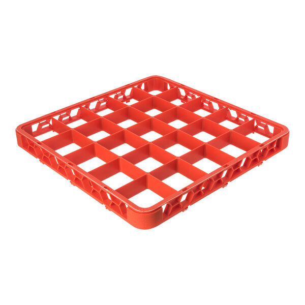 An orange 25-compartment glass rack extender used for color-coded dishwashing and storage.