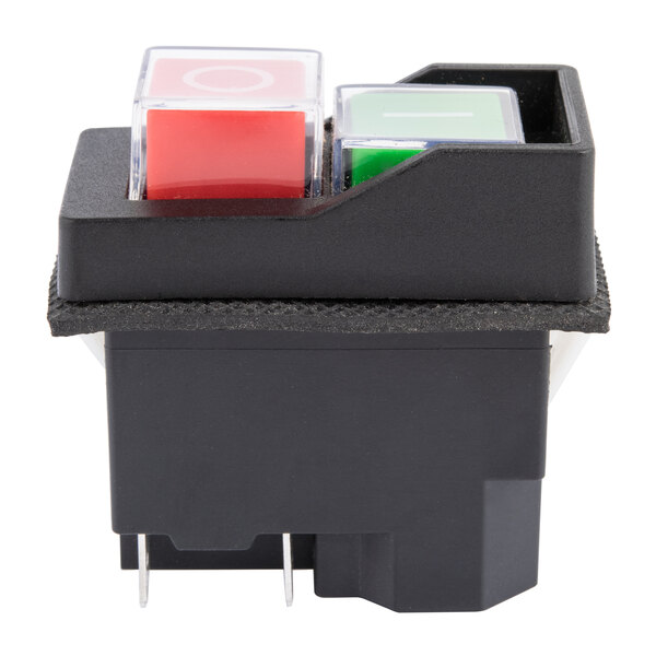 A black Avantco On/Off switch with red and green buttons.