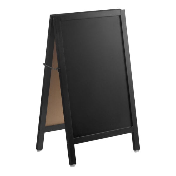 A black wood A-frame chalkboard sidewalk sign measuring 20 by 34 inches.