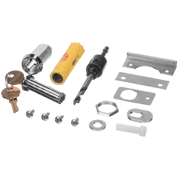 A Beverage-Air door lock hardware set for refrigeration equipment.