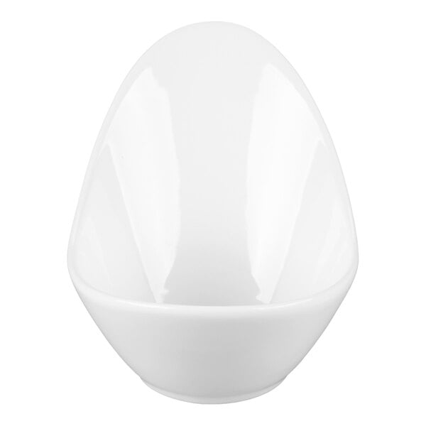 A white porcelain bowl with a unique, high-sided design.