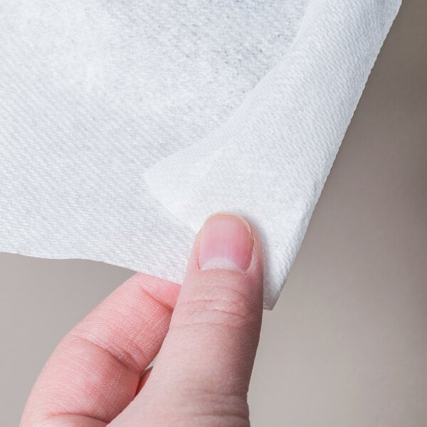 A person holding a jumbo white paper towel.