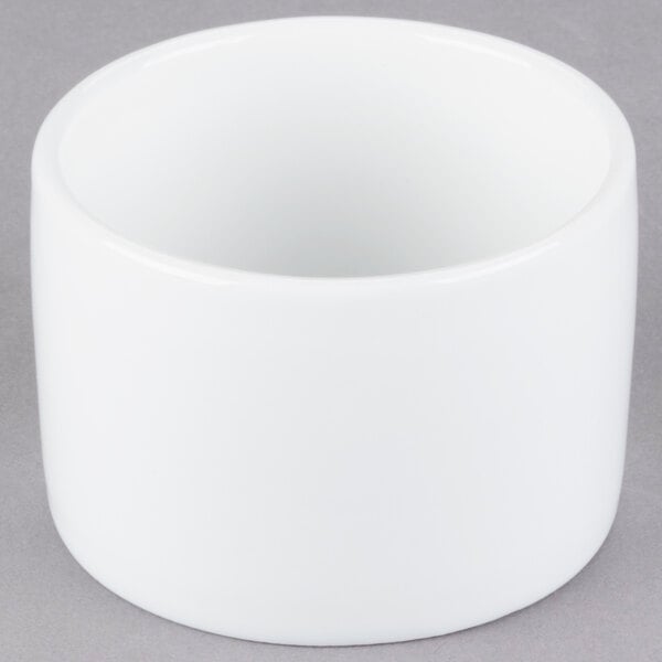 A close-up of a Libbey ultra bright white porcelain canne bowl.