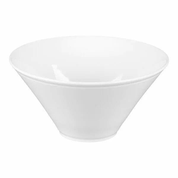 A large, white porcelain bowl with a wide rim and conical shape.