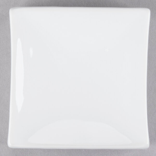 A white rectangular Libbey porcelain plate with a black border.