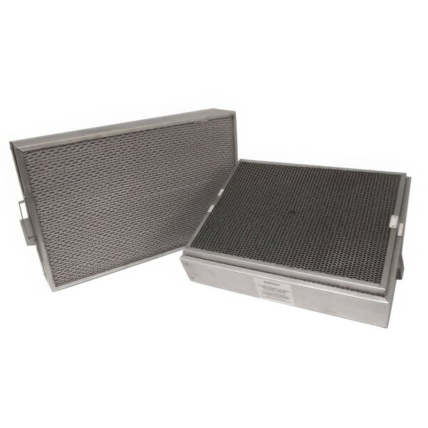 A Wells HEPA charcoal filter assembly with metal filters inside a metal box with a black lid.