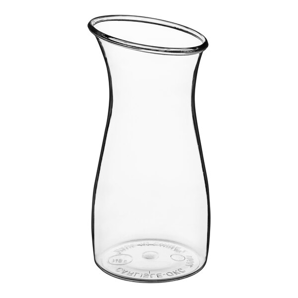 A Carlisle clear polycarbonate carafe with a curved neck and lid.