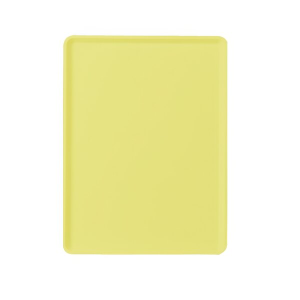 A yellow rectangular Cambro dietary tray with a white background.